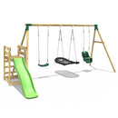 Rebo Wooden Swing Set plus Deck & Slide - Halley Green