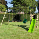 Rebo Wooden Swing Set plus Deck & Slide - Halley Green