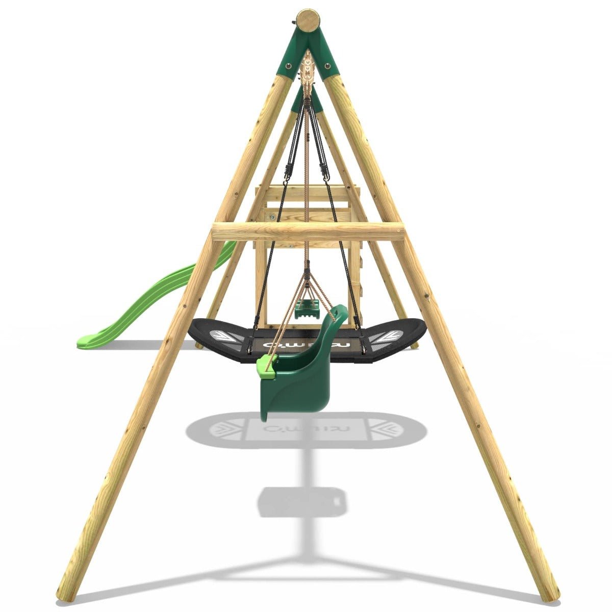 Rebo Wooden Swing Set plus Deck & Slide - Halley Green