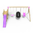 Rebo Wooden Swing Set plus Deck & Slide - Halley Pink