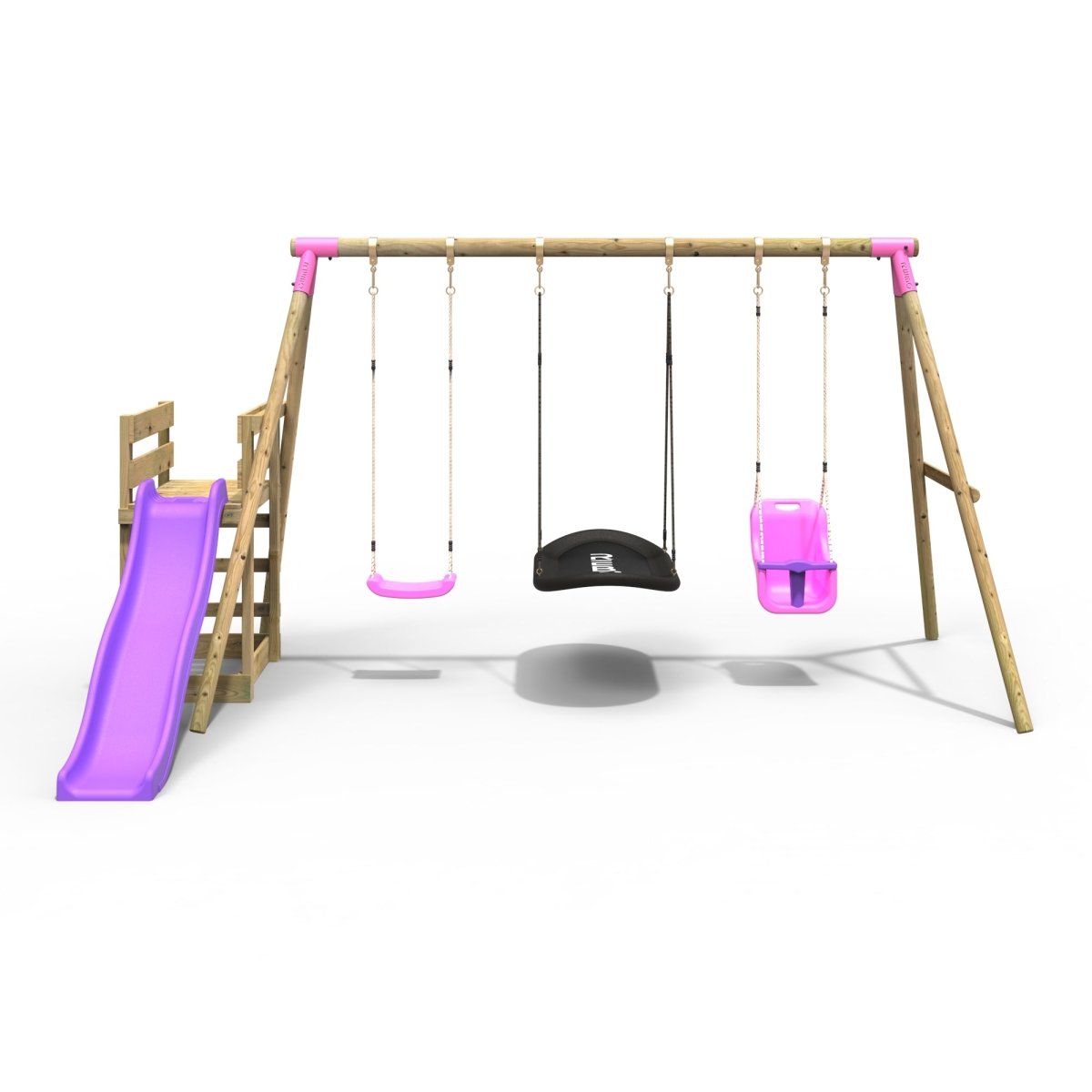 Rebo Wooden Swing Set plus Deck & Slide - Halley Pink