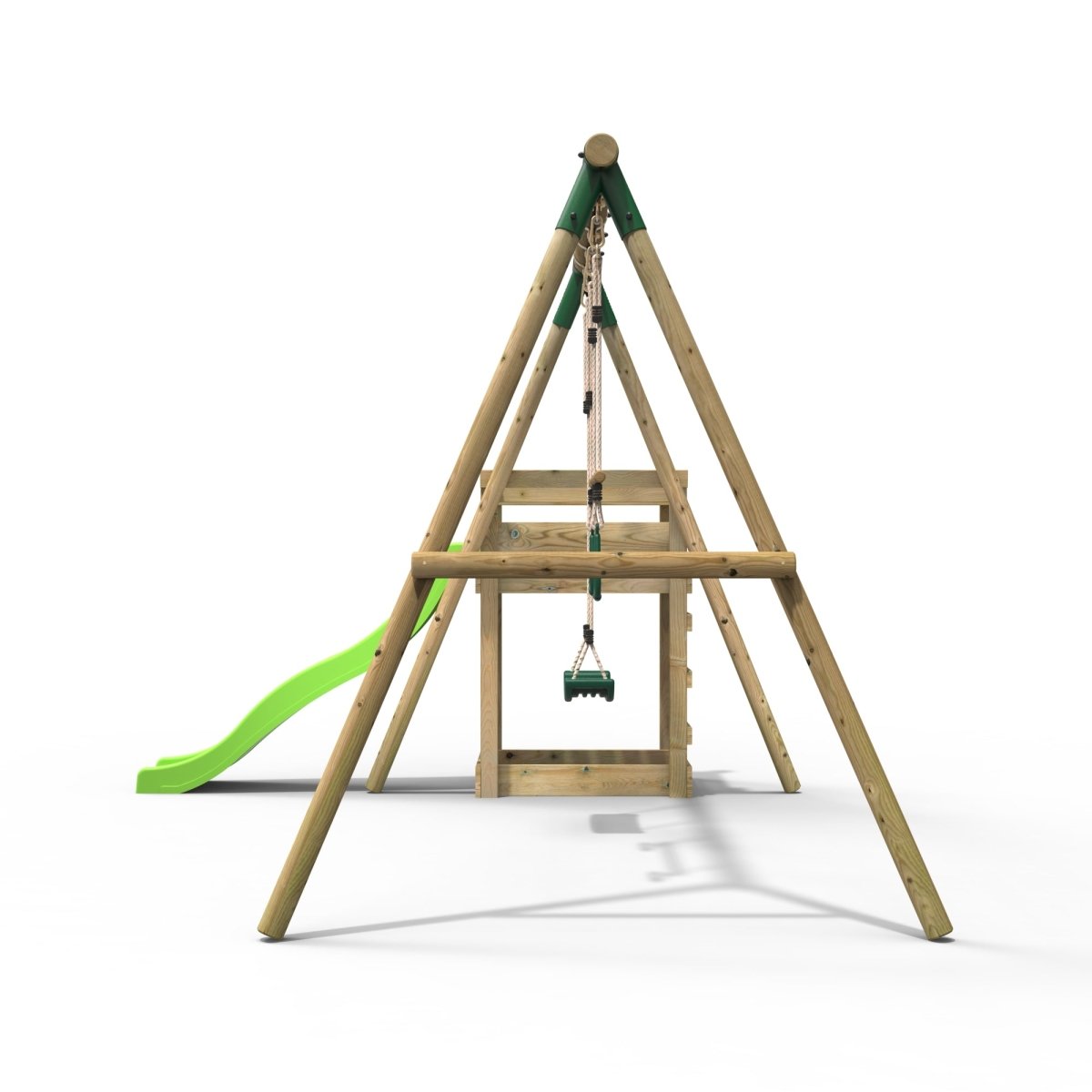 Rebo Wooden Swing Set plus Deck & Slide - Janus Green