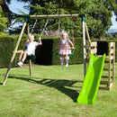 Rebo Wooden Swing Set plus Deck & Slide - Janus Green