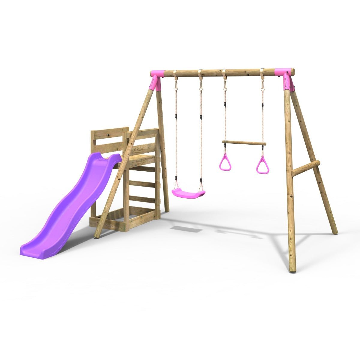 Rebo Wooden Swing Set plus Deck & Slide - Janus Pink