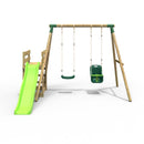 Rebo Wooden Swing Set plus Deck & Slide - Luna Green