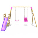 Rebo Wooden Swing Set plus Deck & Slide - Luna Pink