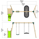 Rebo Wooden Swing Set plus Deck & Slide - Meteorite Green