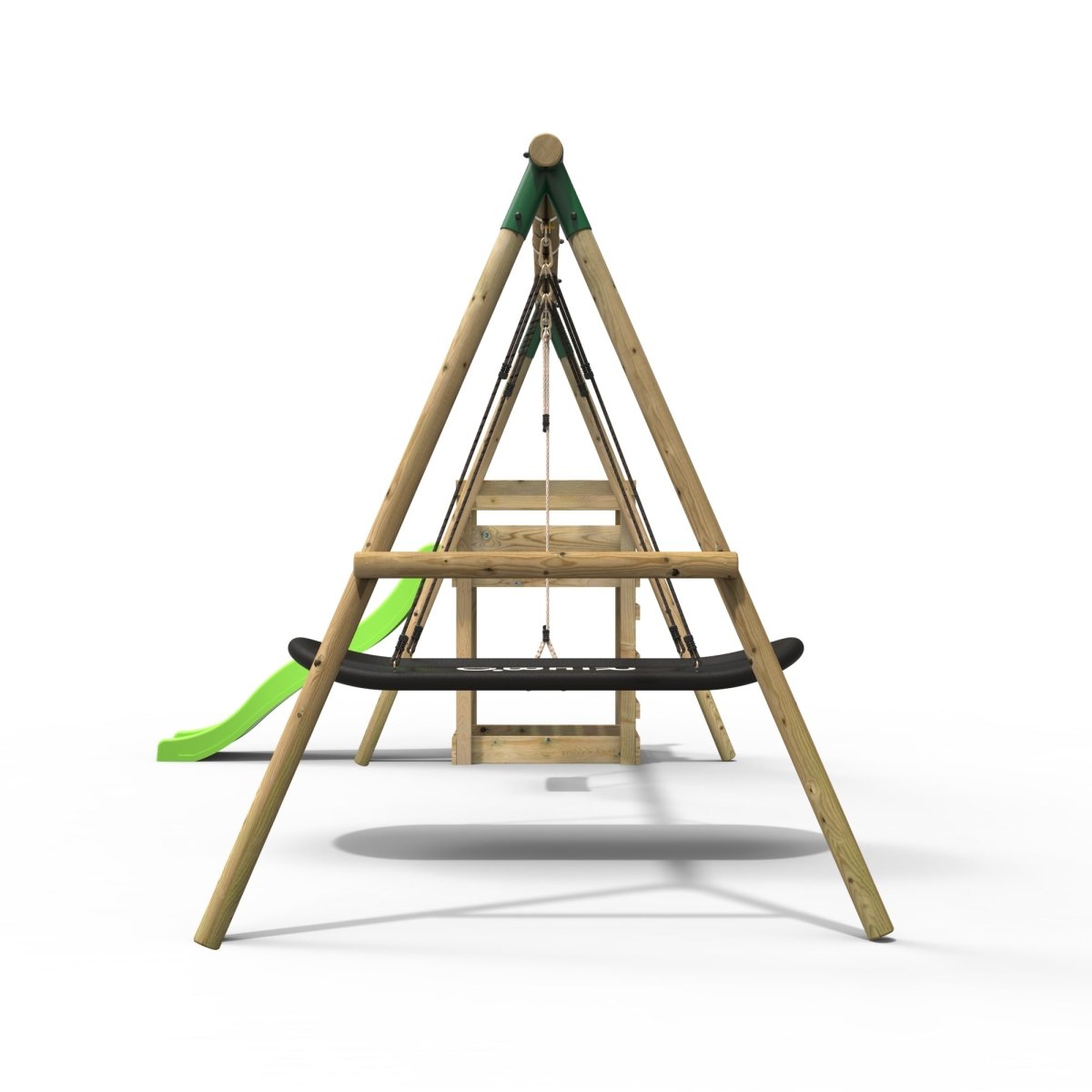 Rebo Wooden Swing Set plus Deck & Slide - Meteorite Green