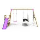 Rebo Wooden Swing Set plus Deck & Slide - Meteorite Pink