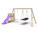Rebo Wooden Swing Set plus Deck & Slide - Meteorite Pink