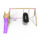 Rebo Wooden Swing Set plus Deck & Slide - Meteorite Pink