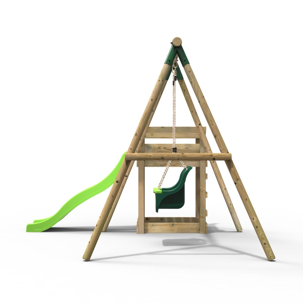 Rebo Wooden Swing Set plus Deck & Slide - Pluto Green