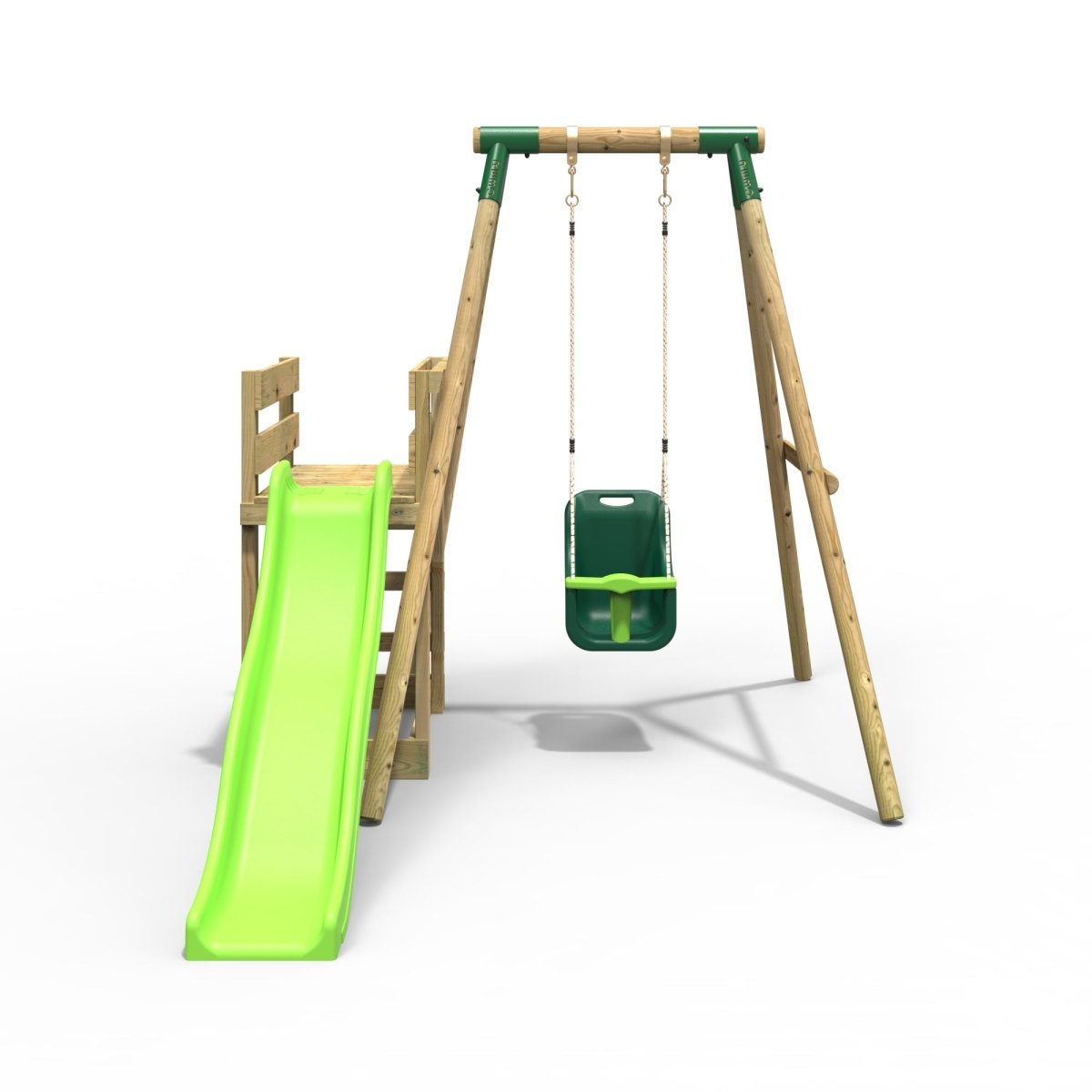 Rebo Wooden Swing Set plus Deck & Slide - Pluto Green