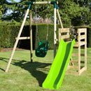 Rebo Wooden Swing Set plus Deck & Slide - Pluto Green