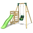 Rebo Wooden Swing Set plus Deck & Slide - Pluto Green