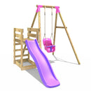 Rebo Wooden Swing Set plus Deck & Slide - Pluto Pink