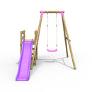Rebo Wooden Swing Set plus Deck & Slide - Solar Pink