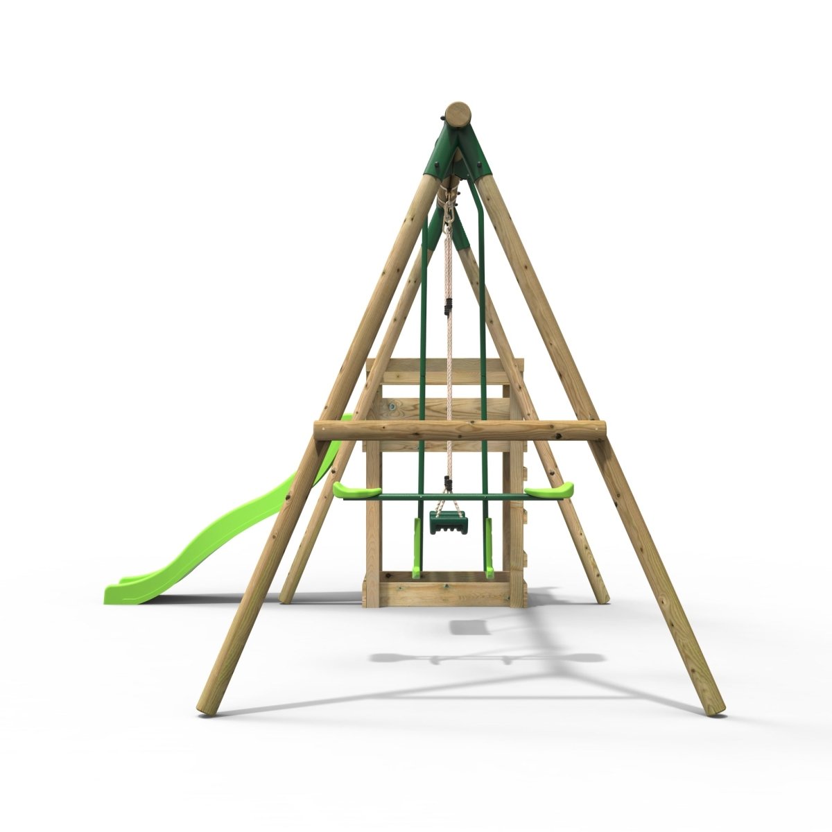 Rebo Wooden Swing Set plus Deck & Slide - Star Green