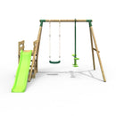 Rebo Wooden Swing Set plus Deck & Slide - Star Green