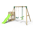 Rebo Wooden Swing Set plus Deck & Slide - Star Green