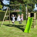 Rebo Wooden Swing Set plus Deck & Slide - Star Green