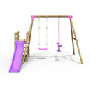 Rebo Wooden Swing Set plus Deck & Slide - Star Pink