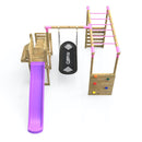 Rebo Wooden Swing Set plus Deluxe Deck, 8FT Slide & Monkey Bars - Boat Pink