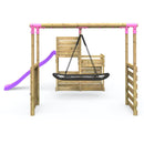 Rebo Wooden Swing Set plus Deluxe Deck, 8FT Slide & Monkey Bars - Boat Pink