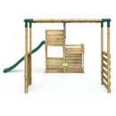 Rebo Wooden Swing Set plus Deluxe Deck, 8FT Slide & Monkey Bars - Solar Green