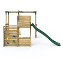 Rebo Wooden Swing Set plus Deluxe Deck, 8FT Slide & Monkey Bars - Solar Green
