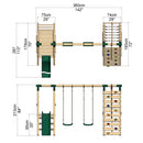 Rebo Wooden Swing Set with Deck and Slide plus Up and Over Climbing Wall - Jade