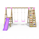 Rebo Wooden Swing Set with Deck and Slide plus Up and Over Climbing Wall - Jade