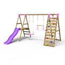 Rebo Wooden Swing Set with Deck and Slide plus Up and Over Climbing Wall - Jasper