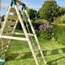 Rebo Wooden Swing Set with Deck and Slide plus Up and Over Climbing Wall - Obsidian