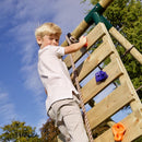 Rebo Wooden Swing Set with Deck and Slide plus Up and Over Climbing Wall - Obsidian