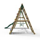 Rebo Wooden Swing Set with Deck and Slide plus Up and Over Climbing Wall - Obsidian
