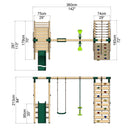 Rebo Wooden Swing Set with Deck and Slide plus Up and Over Climbing Wall - Obsidian