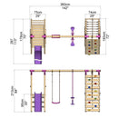 Rebo Wooden Swing Set with Deck and Slide plus Up and Over Climbing Wall - Obsidian