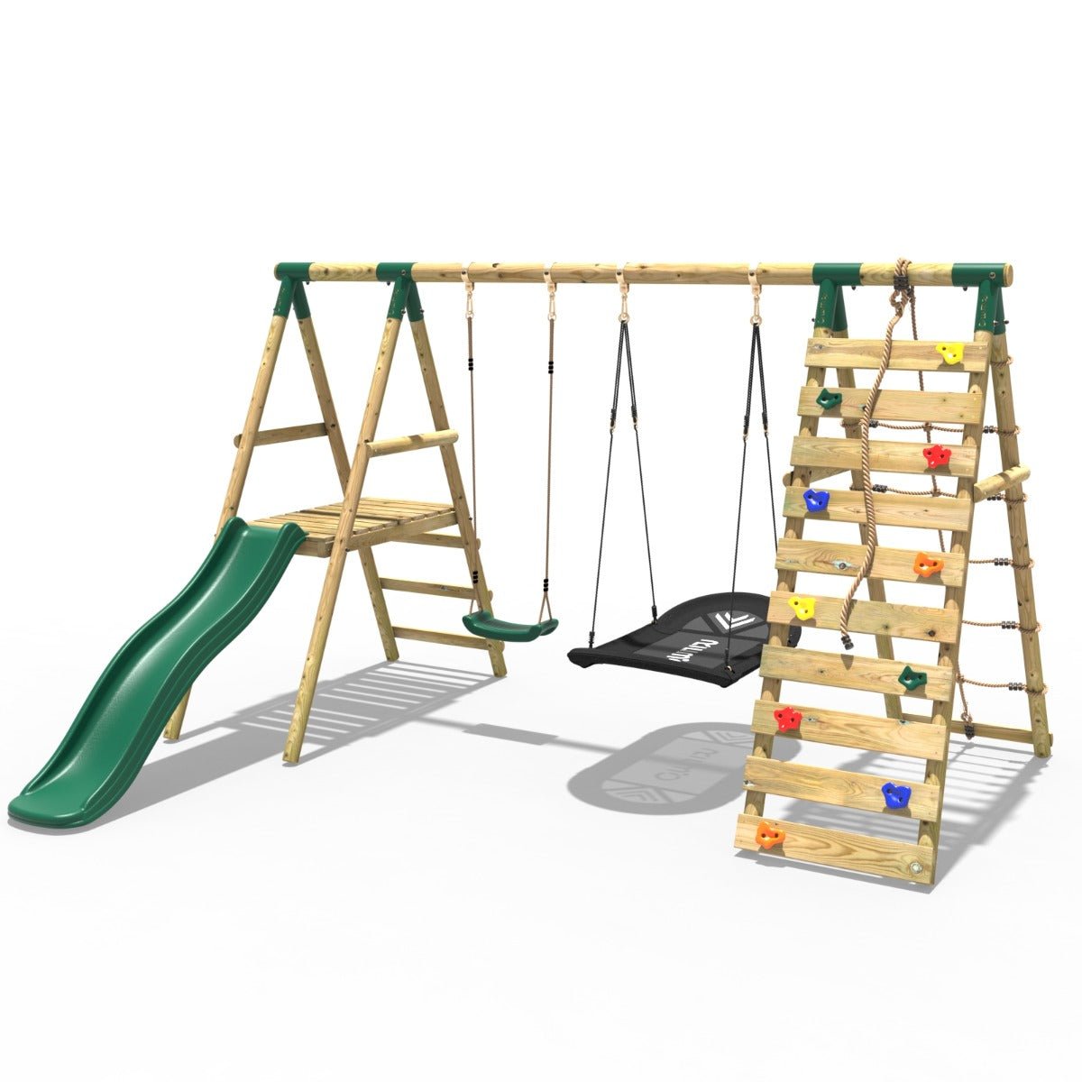 Image of Save 30%: Rebo Wooden Swing Set with Deck and Slide