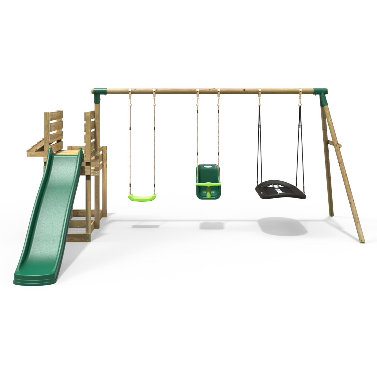 Rebo Wooden Swing Set with Deluxe Add on Deck & 8FT Slide - Halley Green