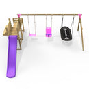 Rebo Wooden Swing Set with Deluxe Add on Deck & 8FT Slide - Halley Pink