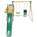 Rebo Wooden Swing Set with Deluxe Add on Deck & 8FT Slide - Luna Green