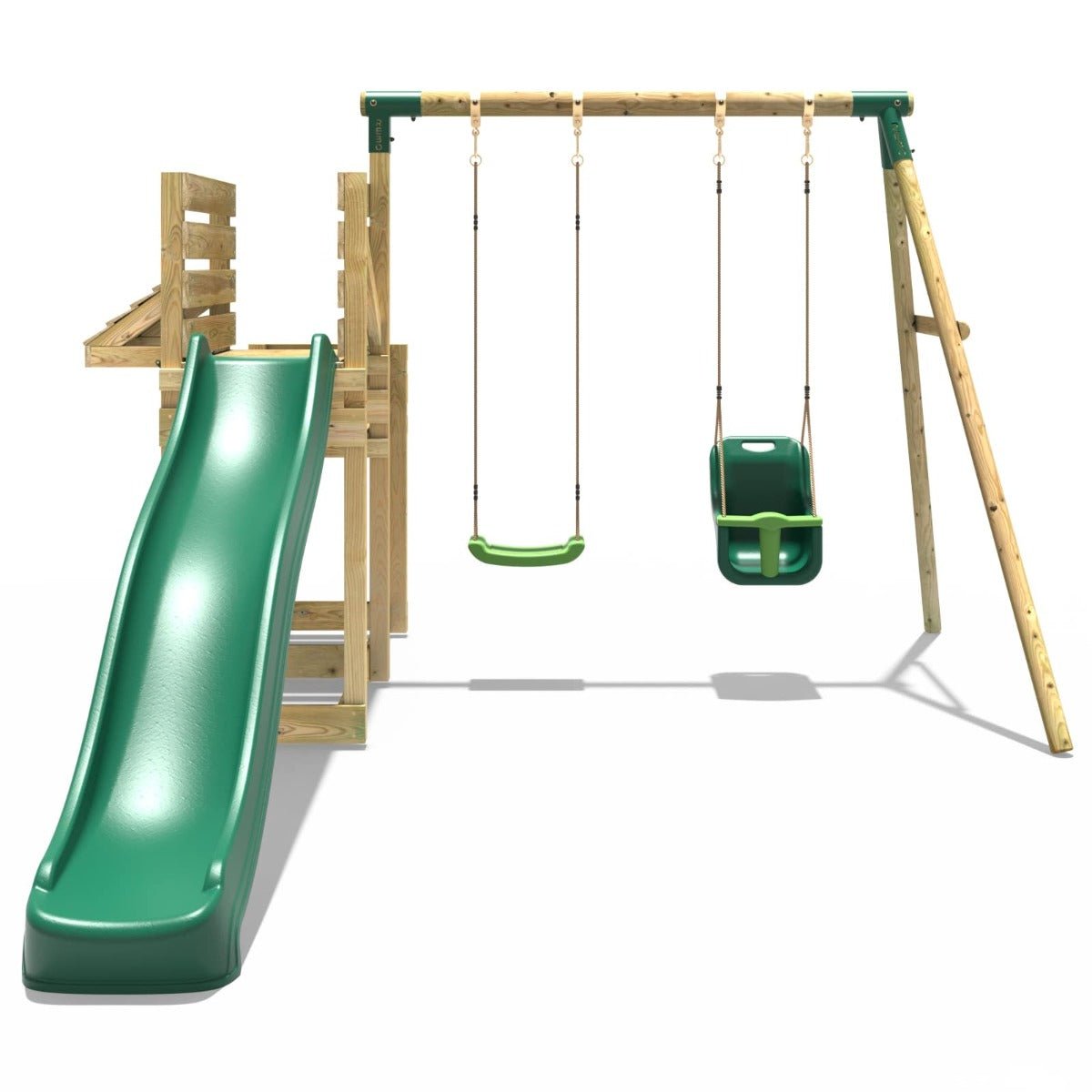 Rebo Wooden Swing Set with Deluxe Add on Deck & 8FT Slide - Luna Green