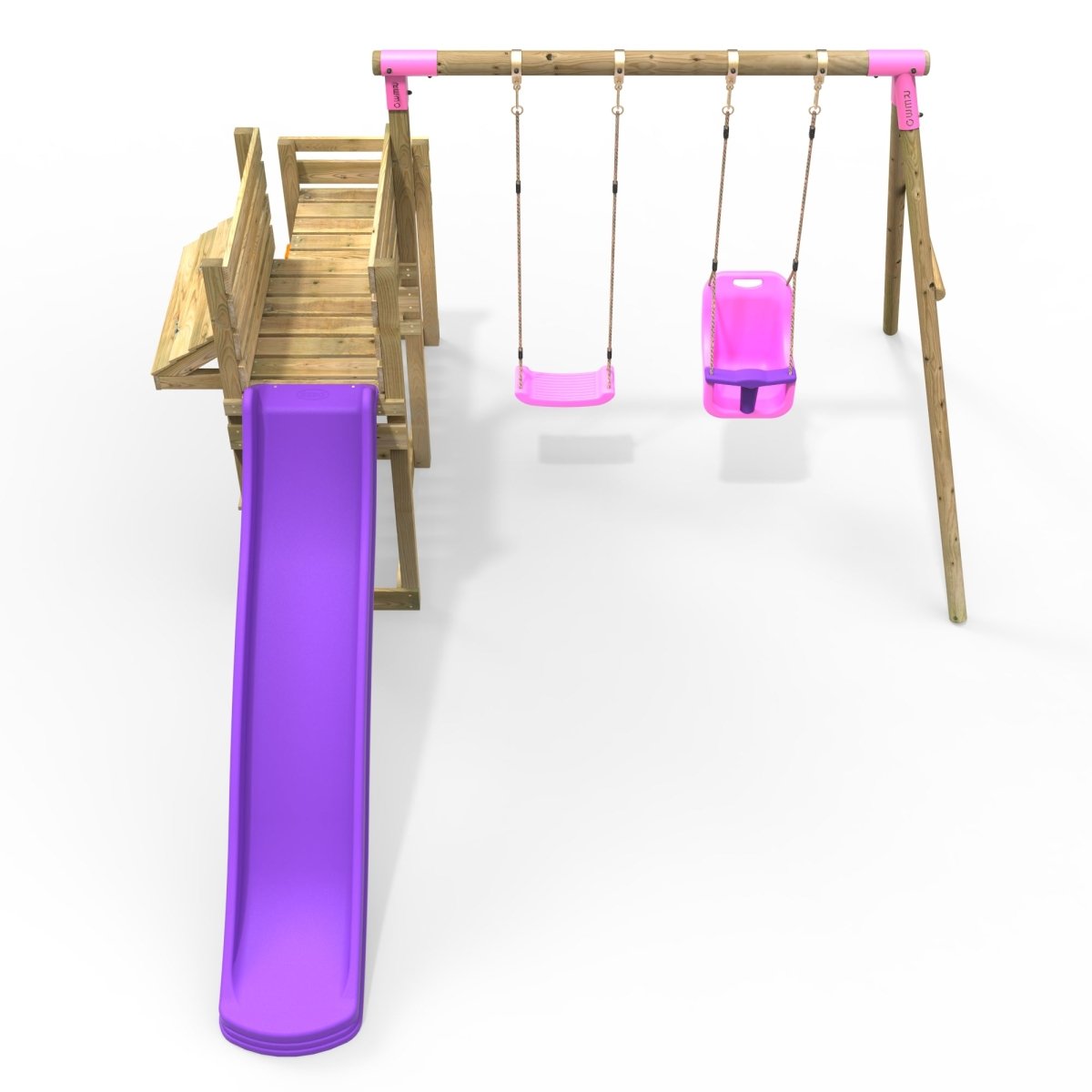 Rebo Wooden Swing Set with Deluxe Add on Deck & 8FT Slide - Luna Pink