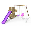 Rebo Wooden Swing Set with Deluxe Add on Deck & 8FT Slide - Luna Pink