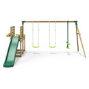Rebo Wooden Swing Set with Deluxe Add on Deck & 8FT Slide - Neptune Green