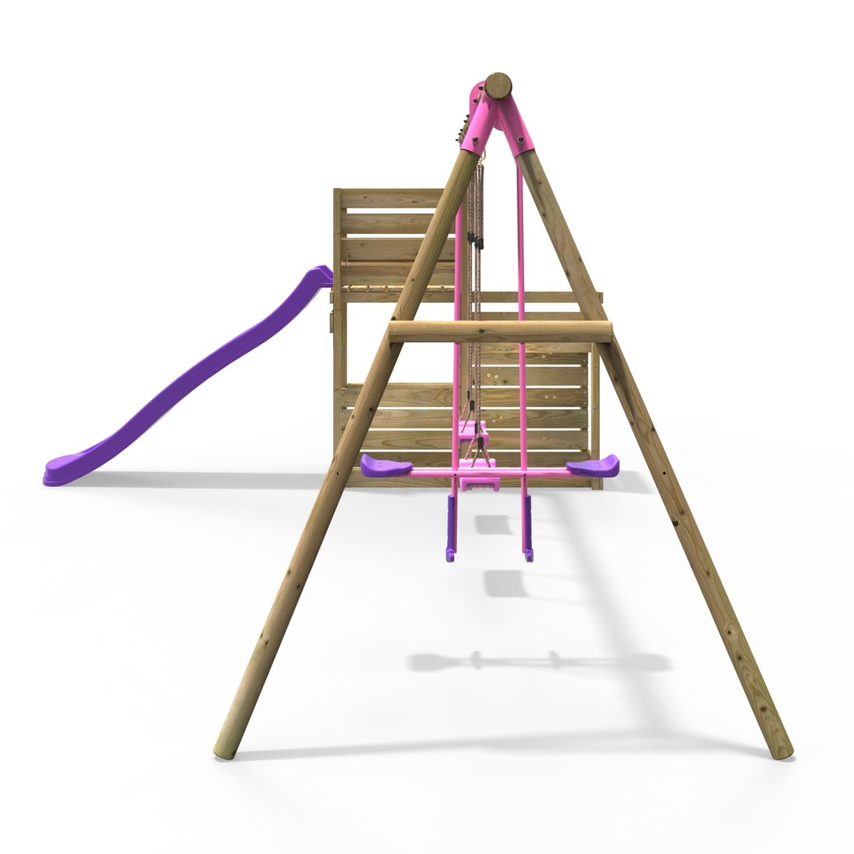 Rebo Wooden Swing Set with Deluxe Add on Deck & 8FT Slide - Neptune Pink