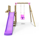 Rebo Wooden Swing Set with Deluxe Add on Deck & 8FT Slide - Pluto Pink
