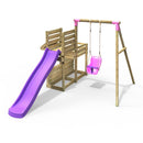 Rebo Wooden Swing Set with Deluxe Add on Deck & 8FT Slide - Pluto Pink