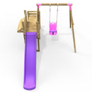 Rebo Wooden Swing Set with Deluxe Add on Deck & 8FT Slide - Pluto Pink
